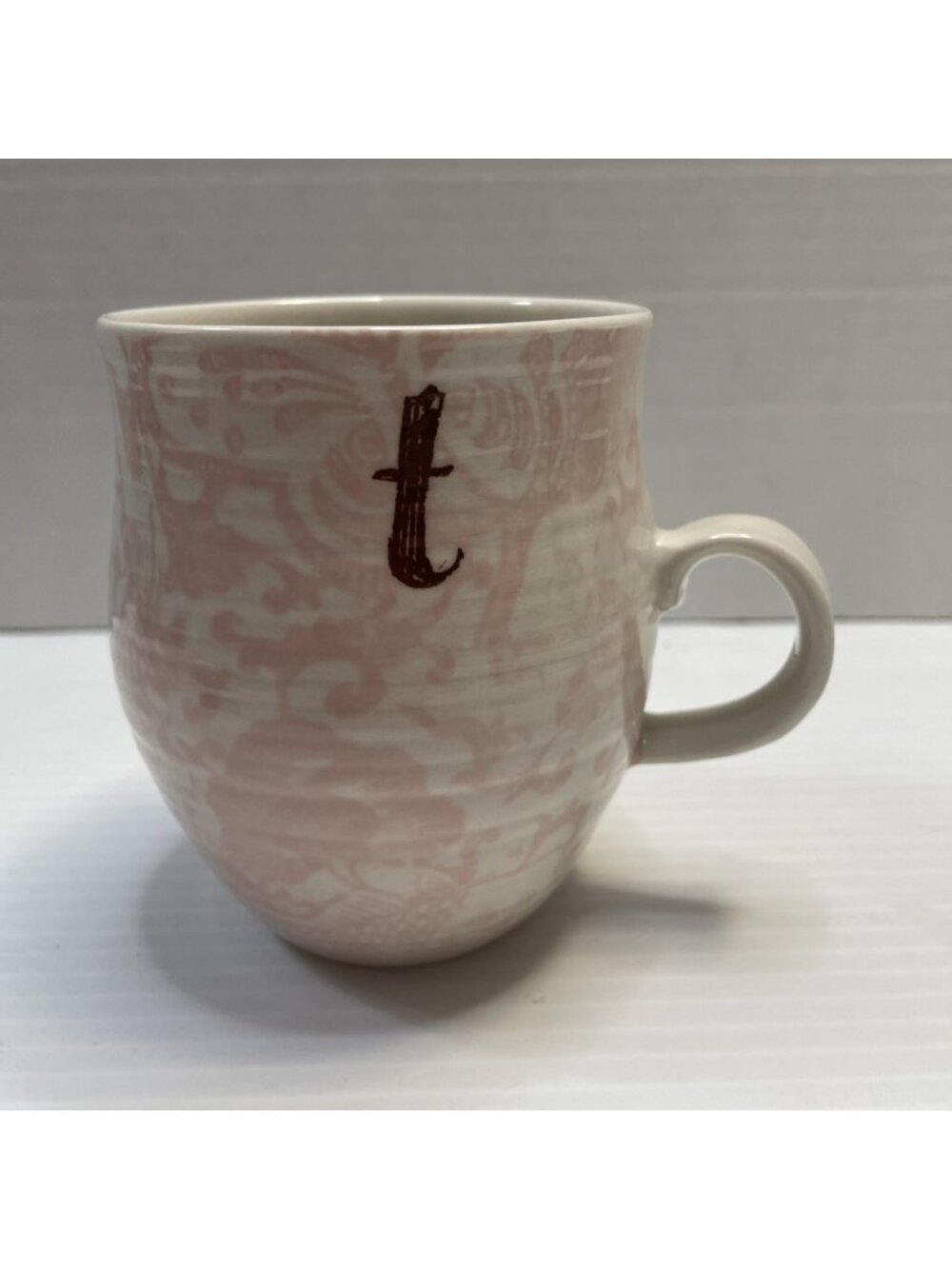 Anthropologie 14oz Coffee Mug Letter "t" Monogram Homegrown Collection Pink VGUC